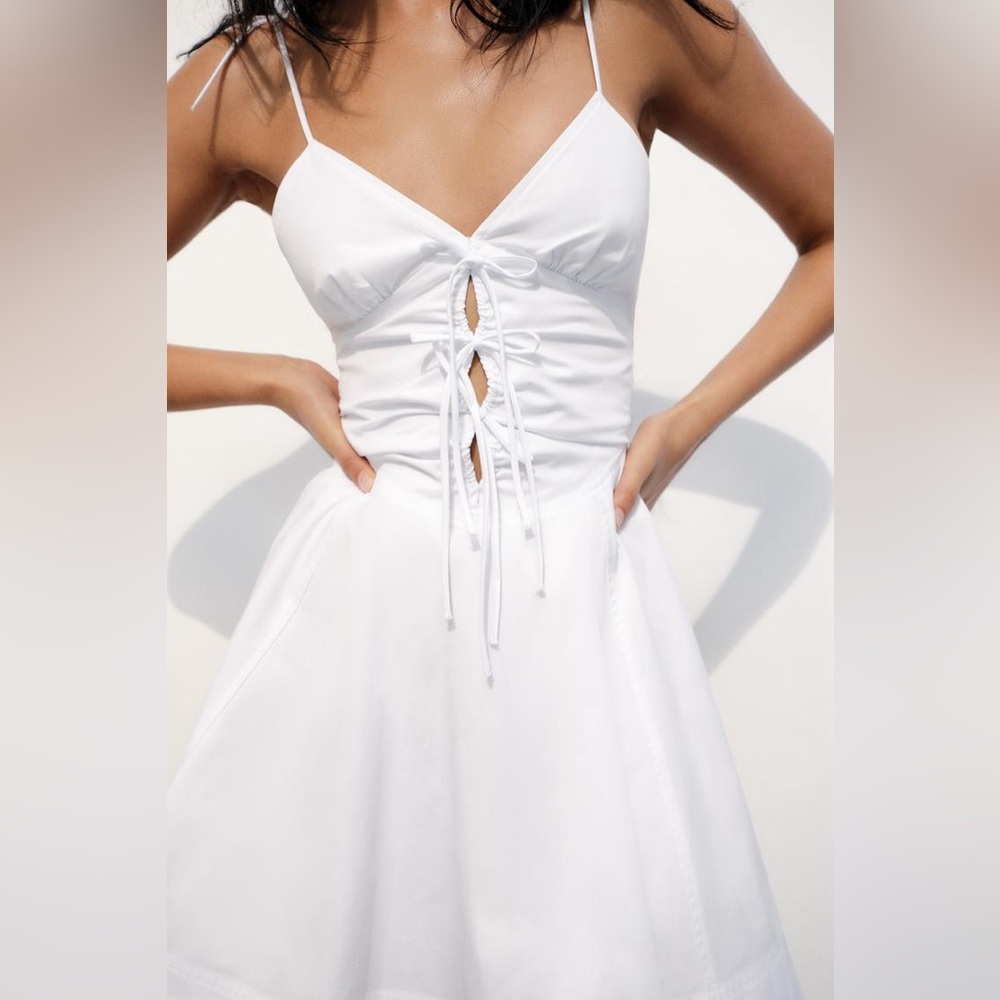 Zara White Cut Out Tie Front Bustier Dress